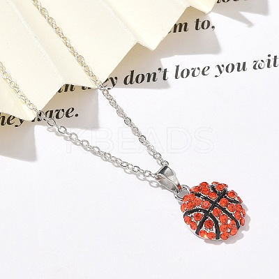 Zinc Alloy Hyacinth Rhinestone Sport Ball Pendant Cable Chain Necklaces NJEW-U024-01P-03-1