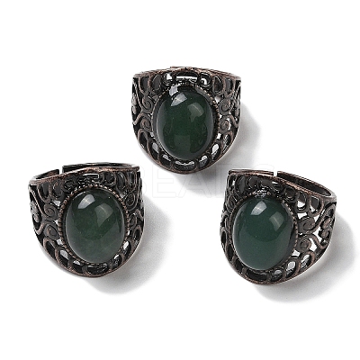 Natural Green Aventurine Oval Adjustable Rings RJEW-K271-06R-18-1
