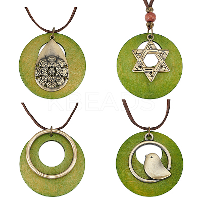 4Pcs 4 Styles Tibetan Style Alloy Pendant Necklaces Set with Faux Suede Cords NJEW-AN0001-73-1
