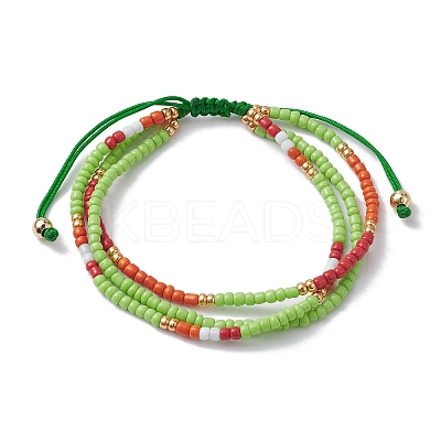 Adjustable Glass Seed Beaded Triple Layer Multi-strand Bracelet BJEW-MZ00048-1