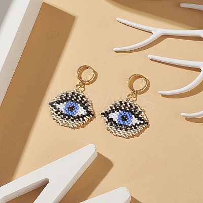 Glass Seed Braided Horse Eye Dangle Hoop Earrings EJEW-MZ00012-1