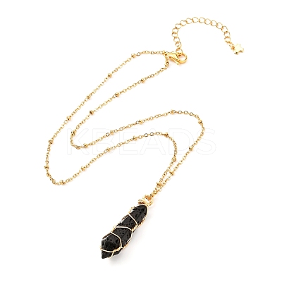 Double Pointed Natural Lava Rock Pendant Necklace NJEW-JN03720-04-1