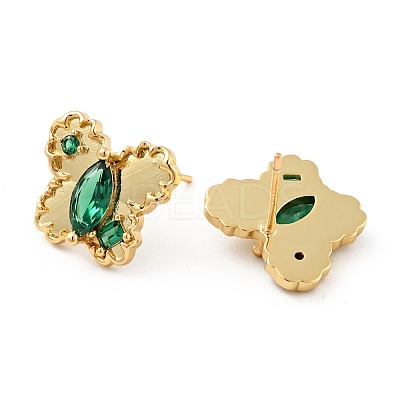 Green Cubic Zirconia Butterfly Stud Earrings EJEW-G297-35B-G-1