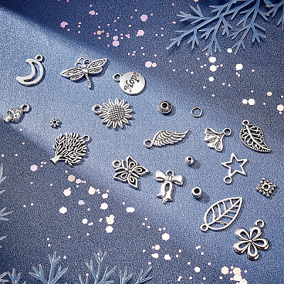 140Pcs 14 Style Tibetan Style Alloy Pendants FIND-SC0001-97-1