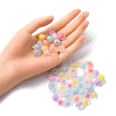 100Pcs 5 Styles Frosted Transparent Acrylic Beads OACR-FP0001-22-1