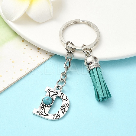 Alloy with Resin Imitation Synthetic Turquoise Keychain KEYC-YW00087-04-1