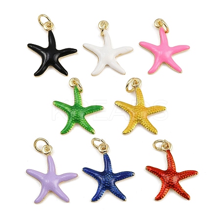 Brass Enamel Starfish Pendants KK-I377-03G-A-1