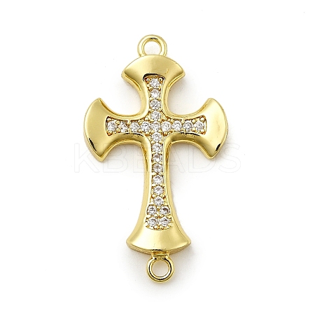 Brass Clear Cubic Zirconia Cross Connector Charms ZIRC-I070-016G-1