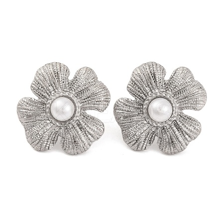 304 Stainless Steel with Plastic Imitation Pearl Stud Earrings for Women EJEW-Z057-11P-1