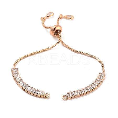 Brass Pave Clear Cubic Zirconia Rectangle Slider Bracelet Making BJEW-U005-01G-1