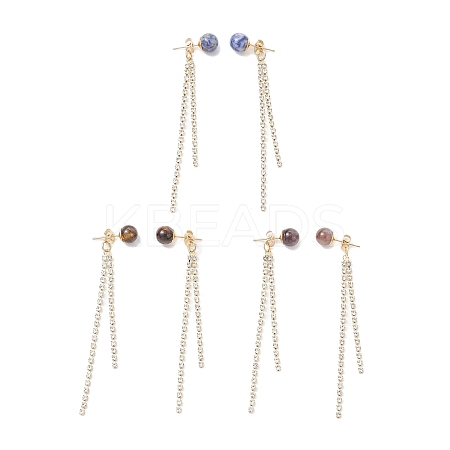 3 Pairs Brass Rhinestone Round Tassel Stud Earrings EJEW-JE06845-1