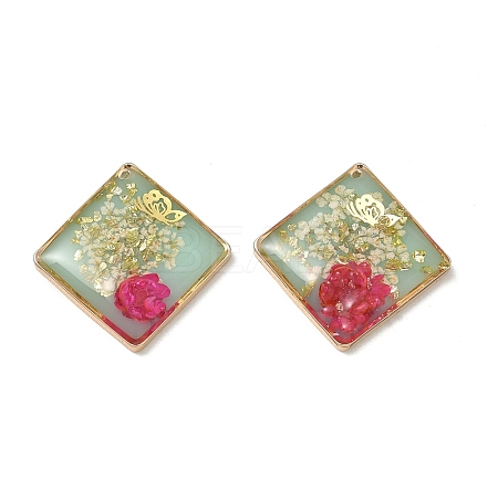 Plating Brass & Transparent Epoxy Resin & Dried Flower Pendants RE-CBAA153-05B-1