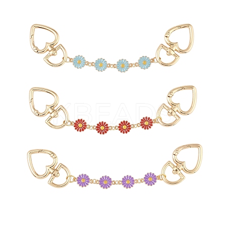 3Pcs 3 Colors Alloy Enamel Flower Link Bag Extender Chains HJEW-YW00098-02-1
