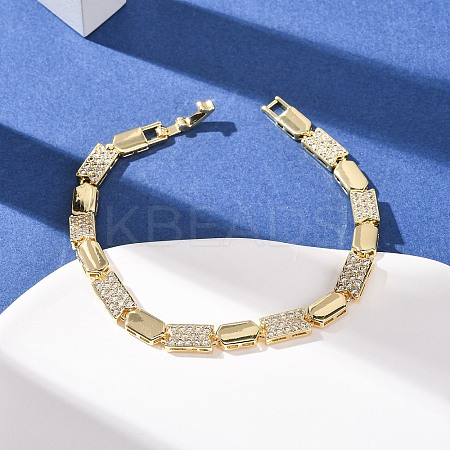 Brass Micro Pave Clear Cubic Zirconia Link Chain Bracelets for Women BJEW-F530-01G-1