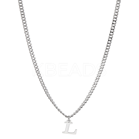 1Pc 304 Stainless Steel Letter Pendant Necklaces NJEW-LP0001-33L-P-1