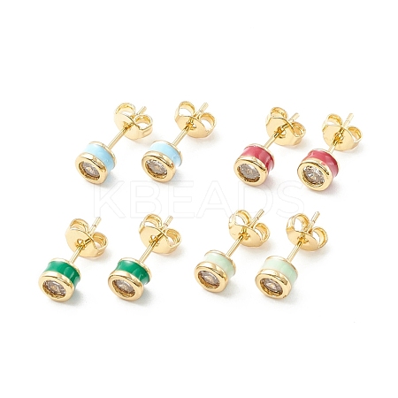 Column Cubic Zirconia Stud Earrings with Enamel EJEW-P196-02G-1