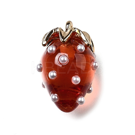 Strawberry Brass Acrylic Pendants OACR-R006-02G-01-1