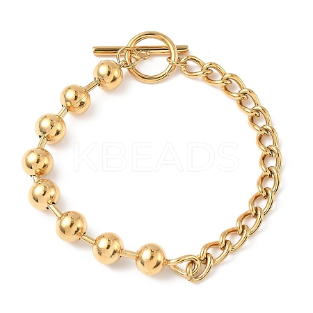 304 Stainless Steel Ball Chain & Cuban Link Chain Bracelets for Women BJEW-V011-02G-1
