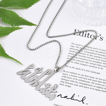 201 Stainless Steel Arabic Pendant Box Chain Necklaces for Women Men NJEW-R013-06P-1