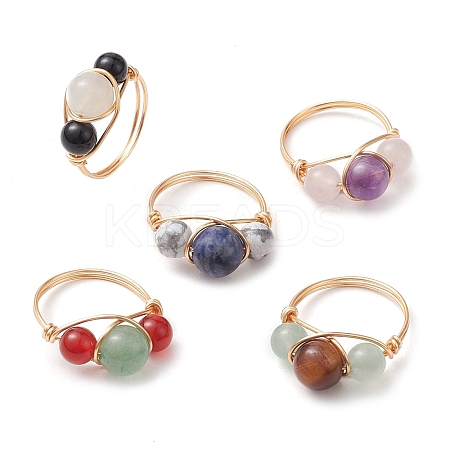 Copper Wire Wrapped Finger Rings RJEW-JR00718-1