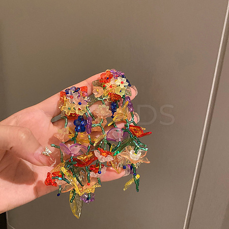 Flower Alloy Glass Seed Beaded Dangle Stud Earrings FS-WGF7797-01-1
