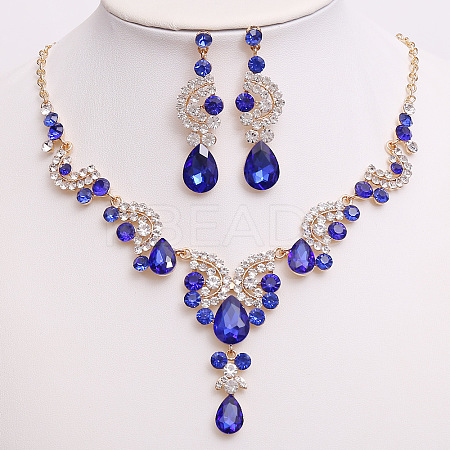 Teardrop & Moon Alloy Rhinestone Pendant Necklace & Stud Dangle Earring FS-WG0A8BD-12-1