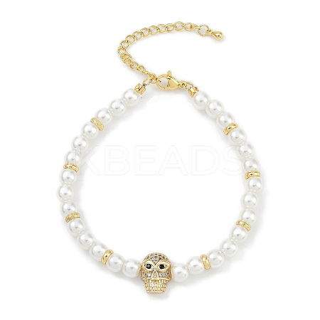 Rack Plating Brass Micro Pave Cubic Zirconia Charm Bracelets BJEW-P341-11G-02-1