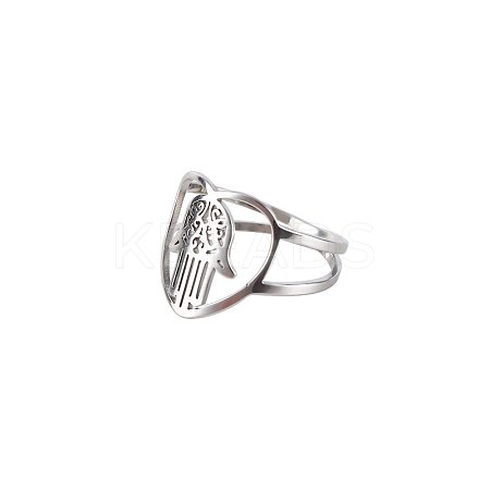 Non-Tarnish Stainless Steel Heart with Hamsa Hand Finger Ring CHAK-PW0001-001B-02-1