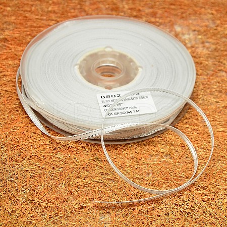 Double Edge Silver Thread Grosgrain Ribbon for Wedding Festival Decoration SRIB-L012-9mm-000-1