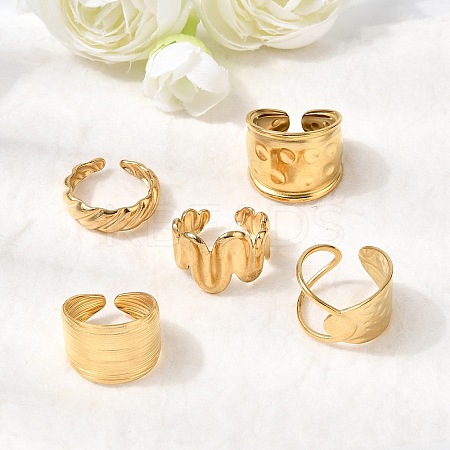 5Pcs 304 Stainless Steel Open Cuff Rings for Women RJEW-K313-08G-1