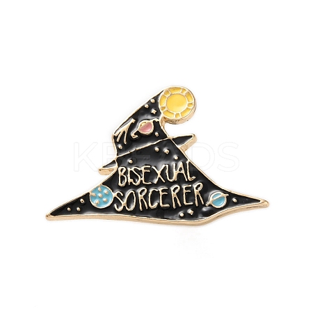 Gothic Witch Hat Zinc Alloy Black Enamel Pin Brooches JEWB-D070-02G-03-1