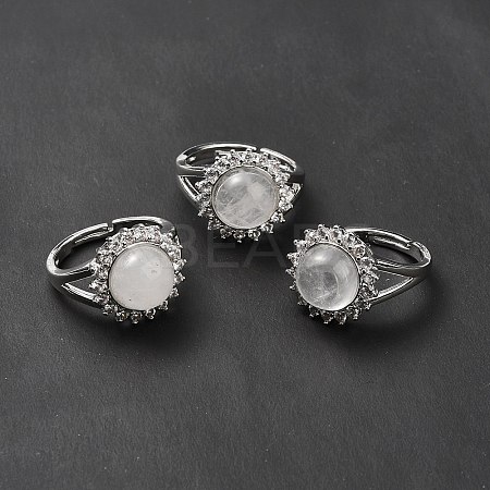 Natural Quartz Crystal Adjustable Rings RJEW-P043-02P-25-1