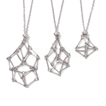 3 Pcs 201 Stainless Steel Crystal Stone Cage Pendant Necklaces NJEW-JN04749-1