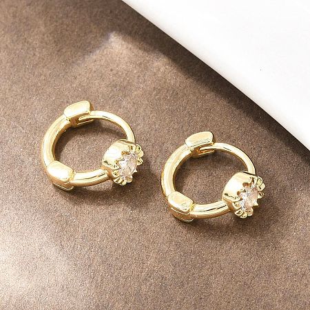 Flower Brass Micro Pave Clear Cubic Zirconia Hoop Earrings EJEW-D348-16G-1