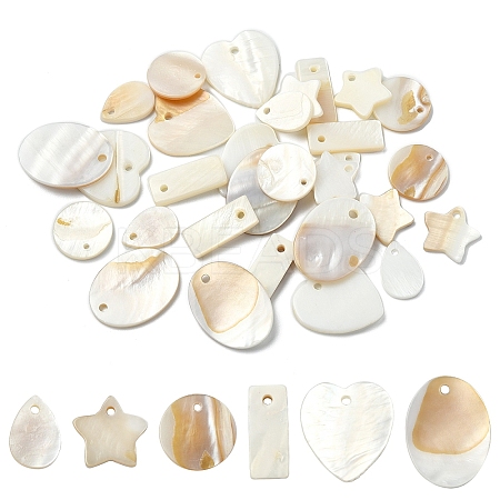 30Pcs 6 Styles Natural Freshwater Shell Pendants Sets SHEL-YW0001-11-1