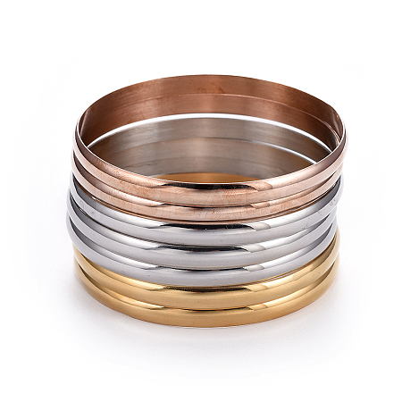 Fashion 201 Stainless Steel Bangle Sets BJEW-L664-024B-M-1-1