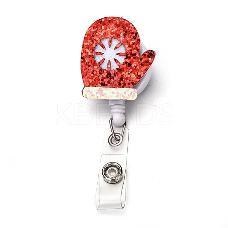 Christmas Glove Glitter Powder Felt & ABS Plastic Badge Reel AJEW-I053-02-1