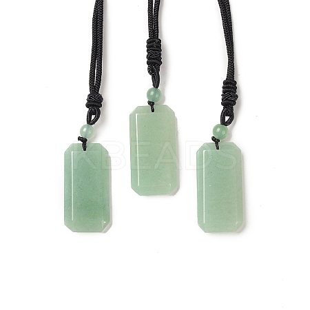 Natural Green Aventurine Rectangle Pendant Necklace with Nylon Cord for Women NJEW-C001-01A-01-1