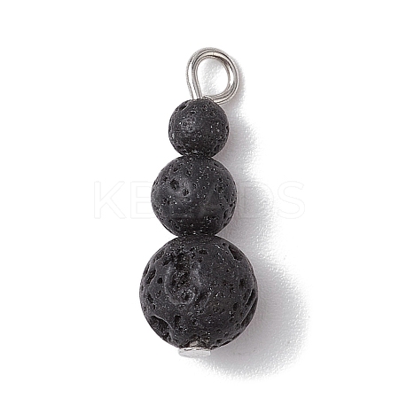Natural Lava Rock Round Beaded Pendants PALLOY-JF02867-06-1