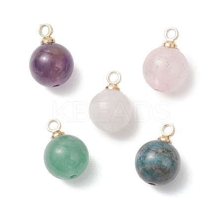 Natural Amethyst & Rose Quartz & Quartz Crystal & Apatite & Green Aventurine Round Charms PALLOY-JF04778-1