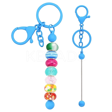 Baking Paint Alloy and Brass Bar Beadable Keychain for Jewelry Making DIY Crafts DIY-YW0007-58F-1