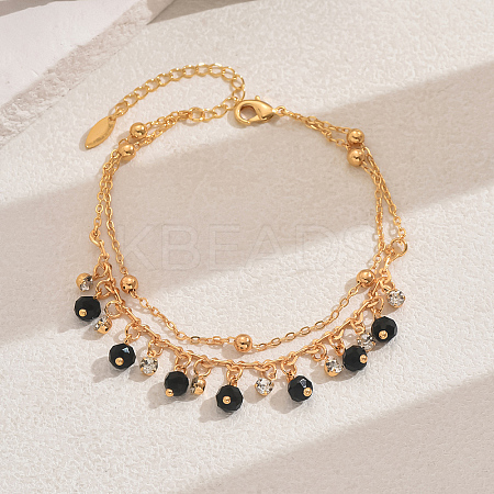 Fashionable Vintage Beach Style Brass Cubic Zirconia Double Layer Tassel Ball Adjustable Ladies Anklets ED6281-1-1