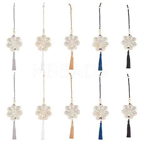 10Pcs 5 Colors Flower Wood Pendant Decoration HJEW-DR00097-1