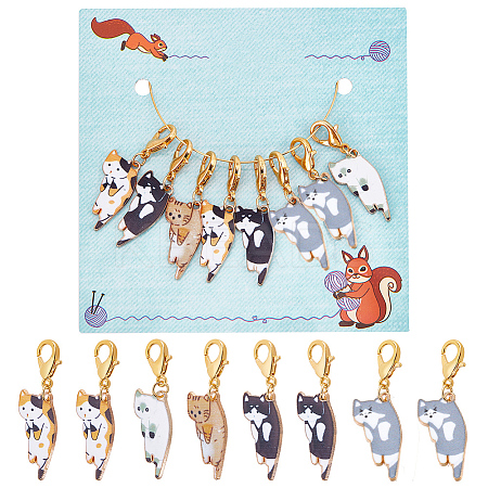 8Pcs 8 Style Alloy Enamel Cat Pendants Decoration HJEW-NB0001-50-1