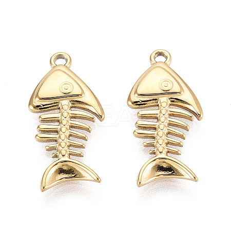 304 Stainless Steel Fishbone Pendants STAS-T069-07G-1