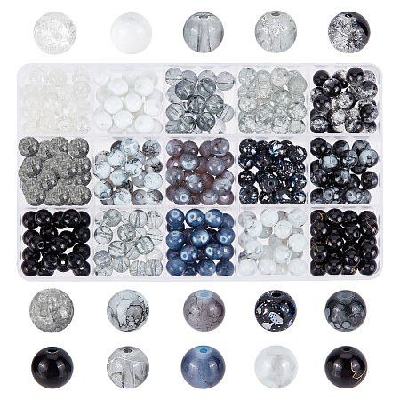 300Pcs 15 Style Baking Paint/Spray Painted Crackle/Drawbench Transparent Glass Beads Strands DIY-HY0001-33-1