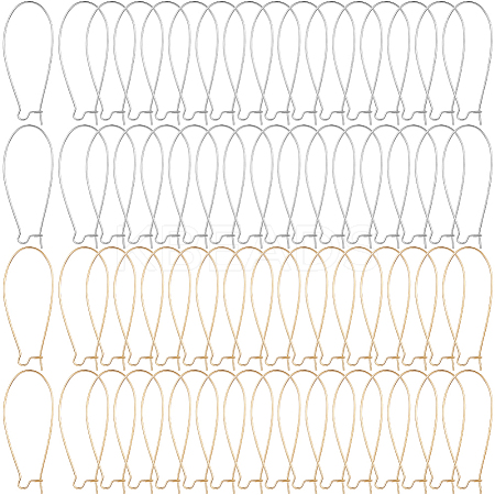 200Pcs 2 Colors Brass Hoop Earrings Findings Kidney Ear Wires KK-SP0001-30-1