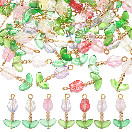70Pcs 7 Colors Glass Pendant PALLOY-AB00157-1