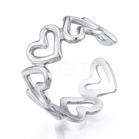 Non-Tarnish 304 Stainless Steel Hollow Heart Cuff Rings RJEW-N038-124P-1