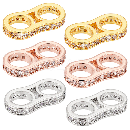   6Pcs 3 Colors Brass Pave Clear Cubic Zirconia Connector Charms KK-PH0006-66-1